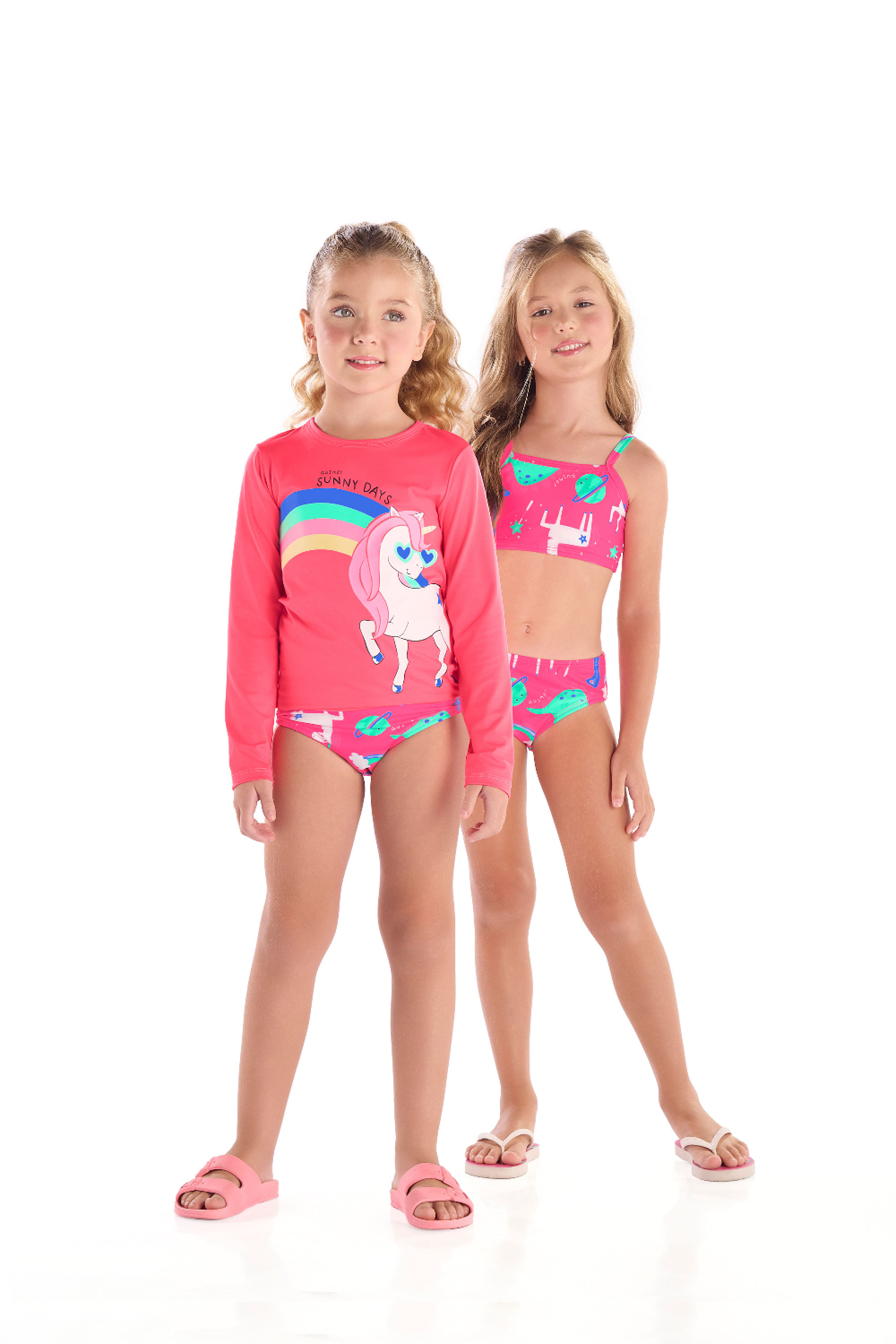 Biquíni Infantil com Blusa e Calcinha de Unicórnio (Rosa Pink Neon) Quimby - Imagem 12